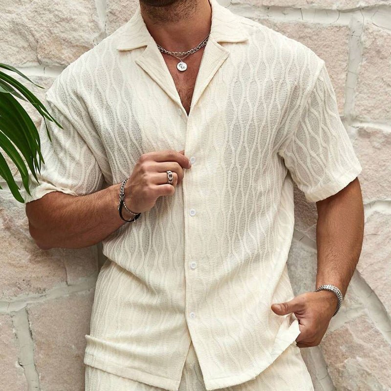 Men Tracksuits Summer Fashion Solid Loose Casual Two Pieces Lapel Button Shirt Shorts Beach Holiday All - match Outfits Male - Dakdouksson