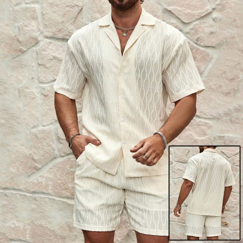 Men Tracksuits Summer Fashion Solid Loose Casual Two Pieces Lapel Button Shirt Shorts Beach Holiday All - match Outfits Male - Dakdouksson