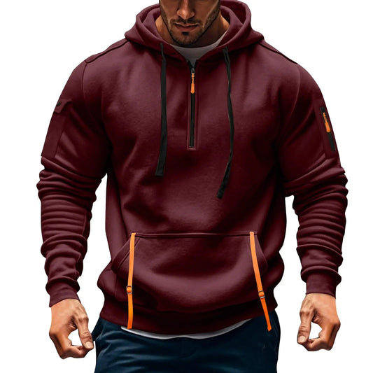 Mens Fashion Hoodies & Sweatshirts Tactical Oversized Hoodie Men Fleece Quarter Zip Pullover Thick Work Hoodie Zip Pockets Plus Size Hooded Sweatshirt Brunt Hoodies for Men Mens Hoodies Wine - Dakdouksson