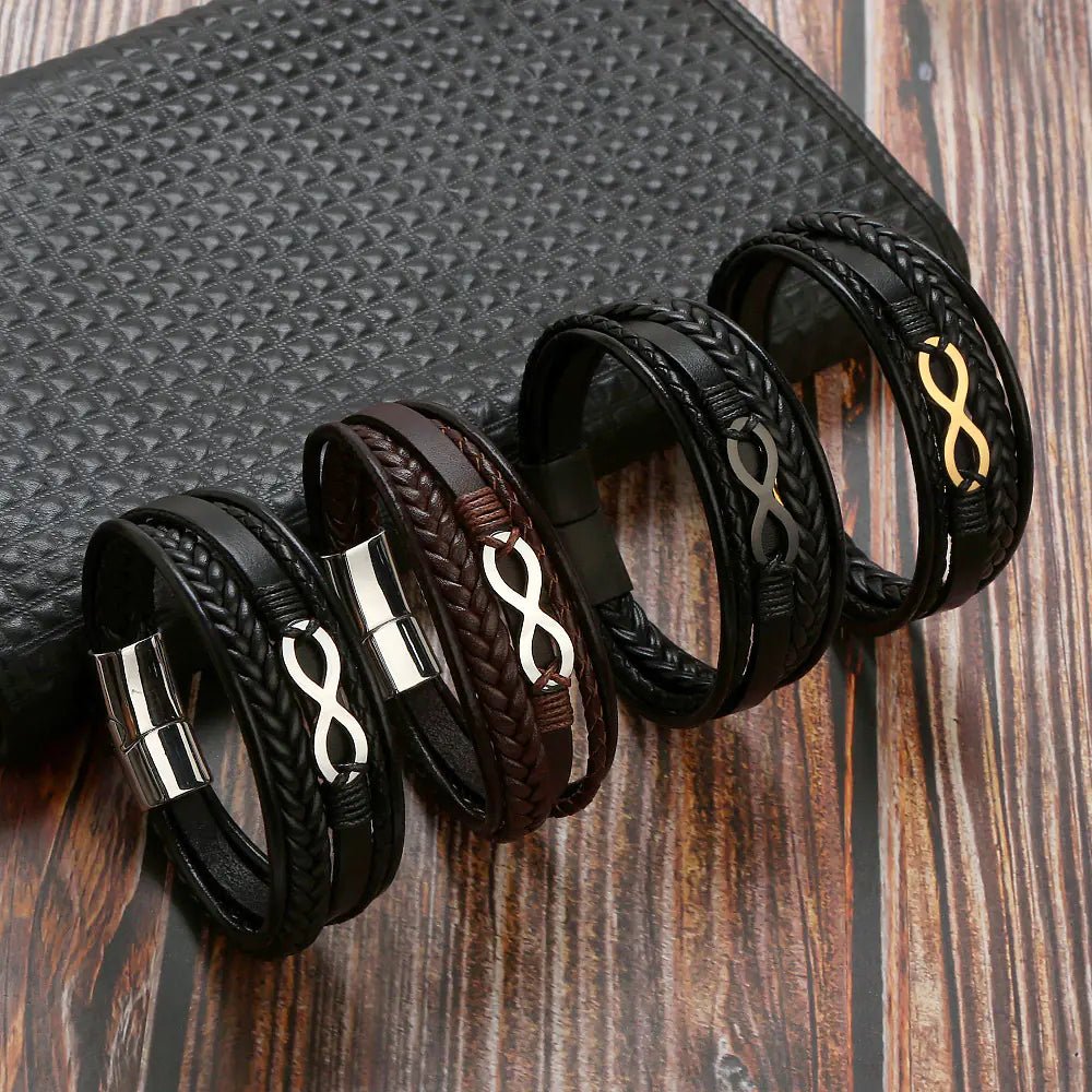 Men's Multi - layer Cowhide Stainless Steel Magnetic Bracelet - Dakdouksson