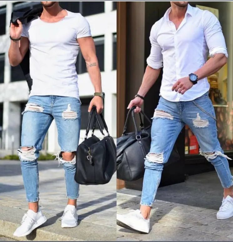 Men's Ripped Slim Fit Jeans - Casual Denim Trousers - Dakdouksson