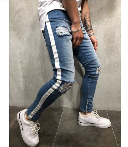 Men's Slim Fit Blue Distressed Denim Jeans - Dakdouksson