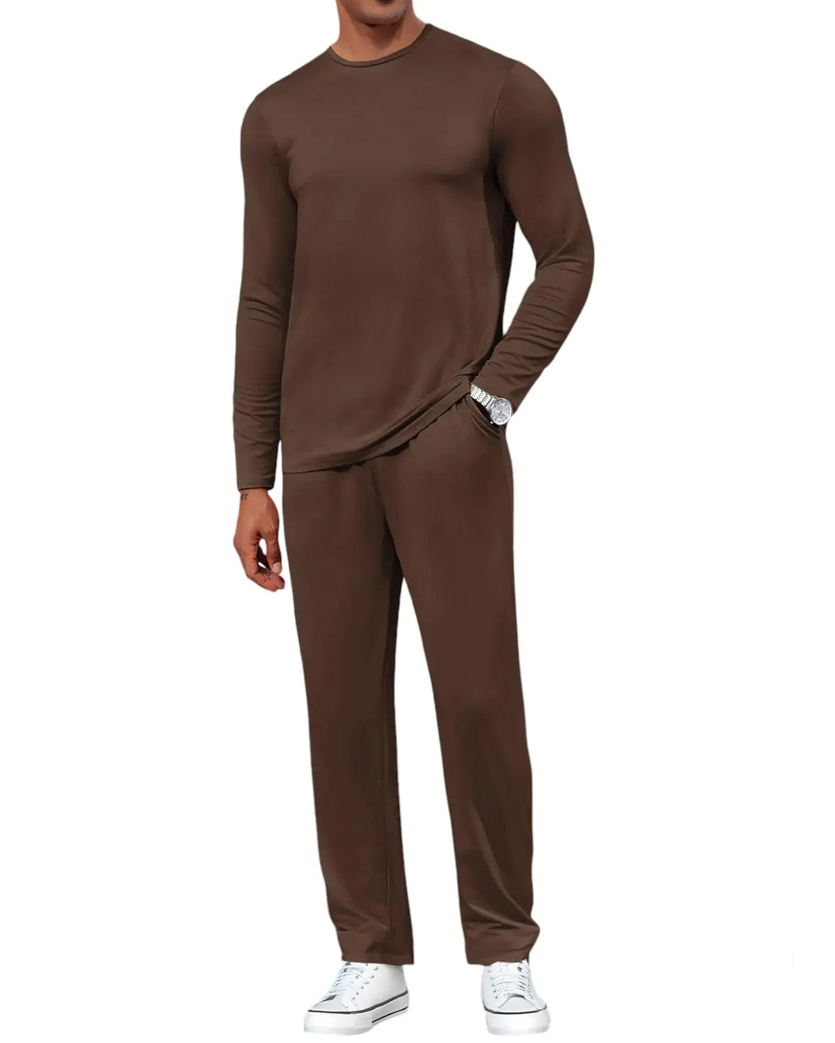 Uni Clau Casual Mens 2 Piece Tracksuits Set Athletic Sweatsuit Jogging Suits Sets Long Sleeve Outfits Brown XL
