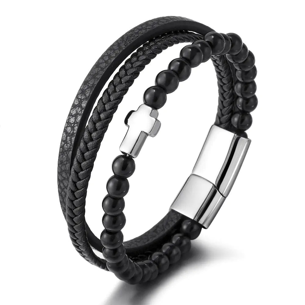 Multi - layer Stainless Steel Men's Cross Bracelet - Dakdouksson