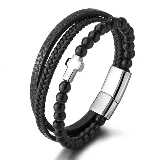 Multi - layer Stainless Steel Men's Cross Bracelet - Dakdouksson