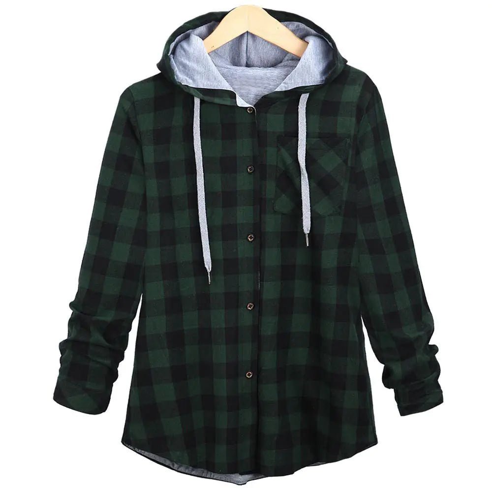 Multicolor Checked Hooded Cardigan for Women - Dakdouksson
