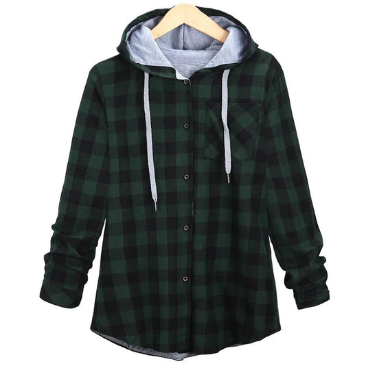 Multicolor Checked Hooded Cardigan for Women - Dakdouksson