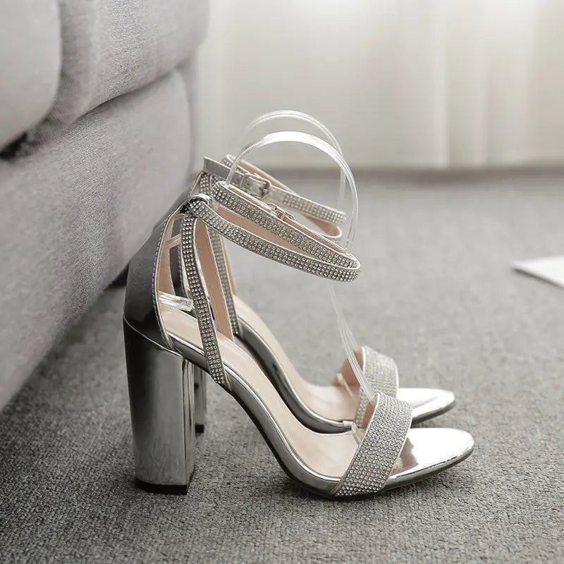 New Women's Chunky Heels Rhinestone Open - Toe Sandals - Dakdouksson
