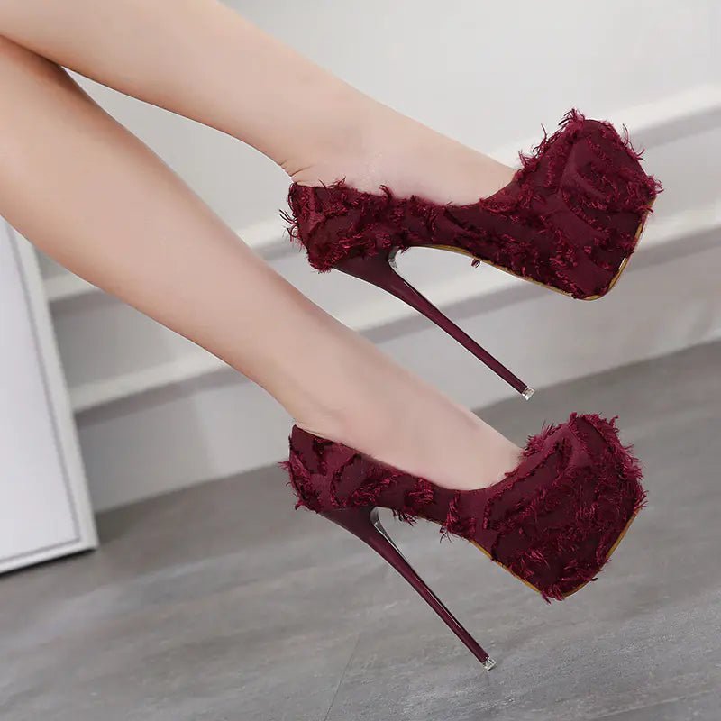 Open - Toe Heels, Fabric Heels, Frayed Heels for Nightclub - Dakdouksson