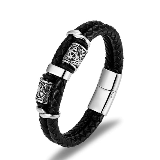 Men's Multi-layer Leather and Stainless Steel Bracelet