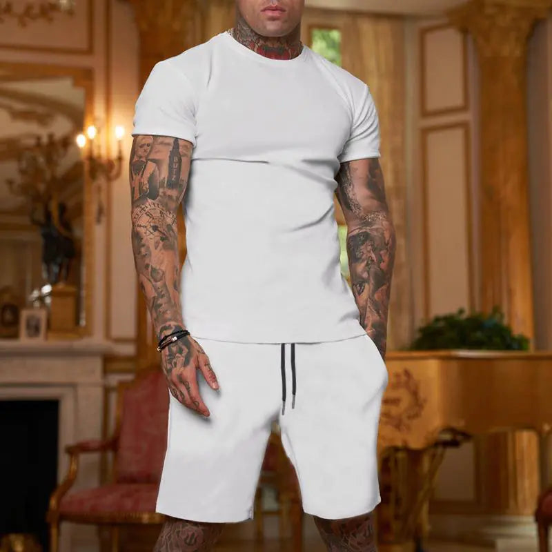 Men's Solid Color Short Sleeve T-Shirt and Shorts Set