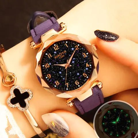 Quartz Women's Watch with Luminous Starry Design - Dakdouksson