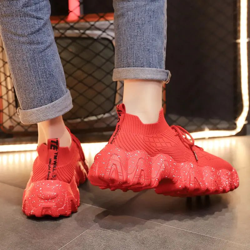 Red Women's Breathable Platform Sneakers (Casual & Stylish) - Dakdouksson