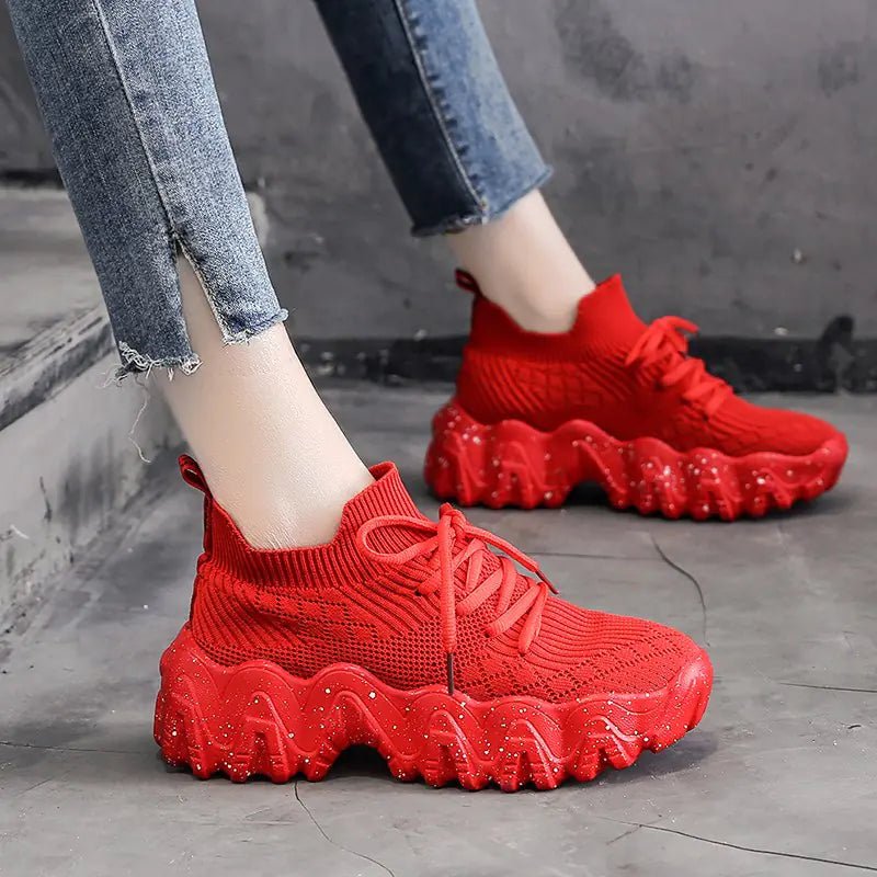 Red Women's Breathable Platform Sneakers (Casual & Stylish) - Dakdouksson