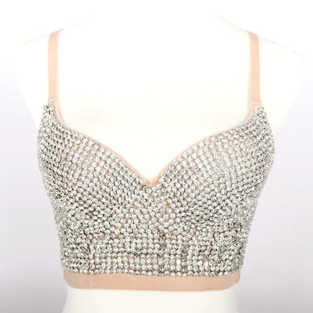Rhinestone Crop Top Women Night Club Corset Streetwear - Dakdouksson