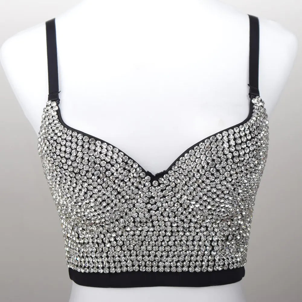 Rhinestone Crop Top Women Night Club Corset Streetwear - Dakdouksson