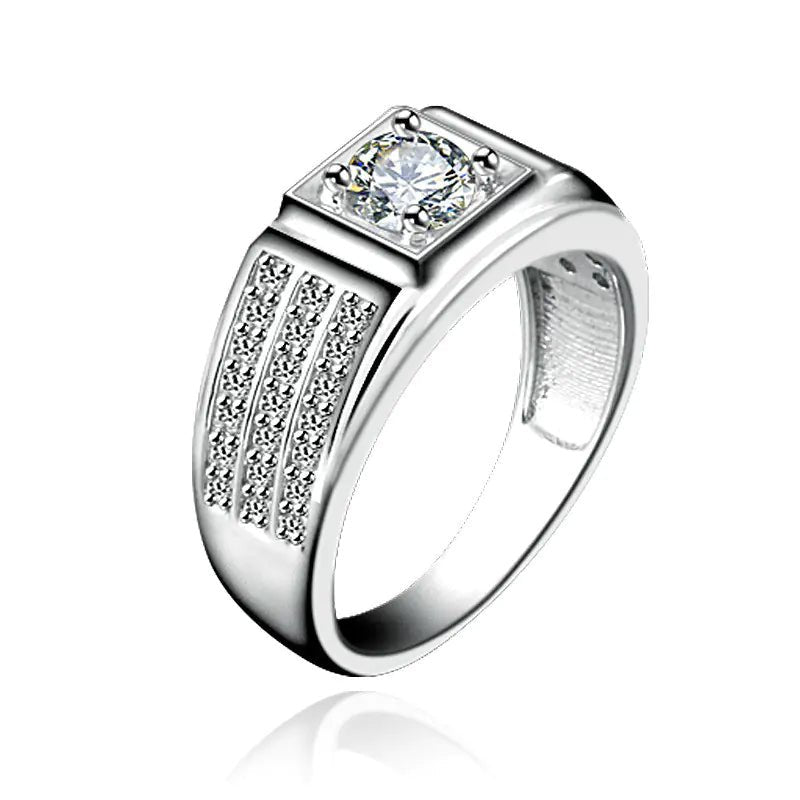 S925 Silver Men's Ring with Imitation Diamonds - Dakdouksson
