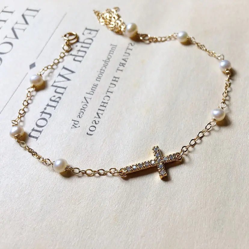 S925 Silver Plated Cross Pearl Bracelet for Women - Dakdouksson