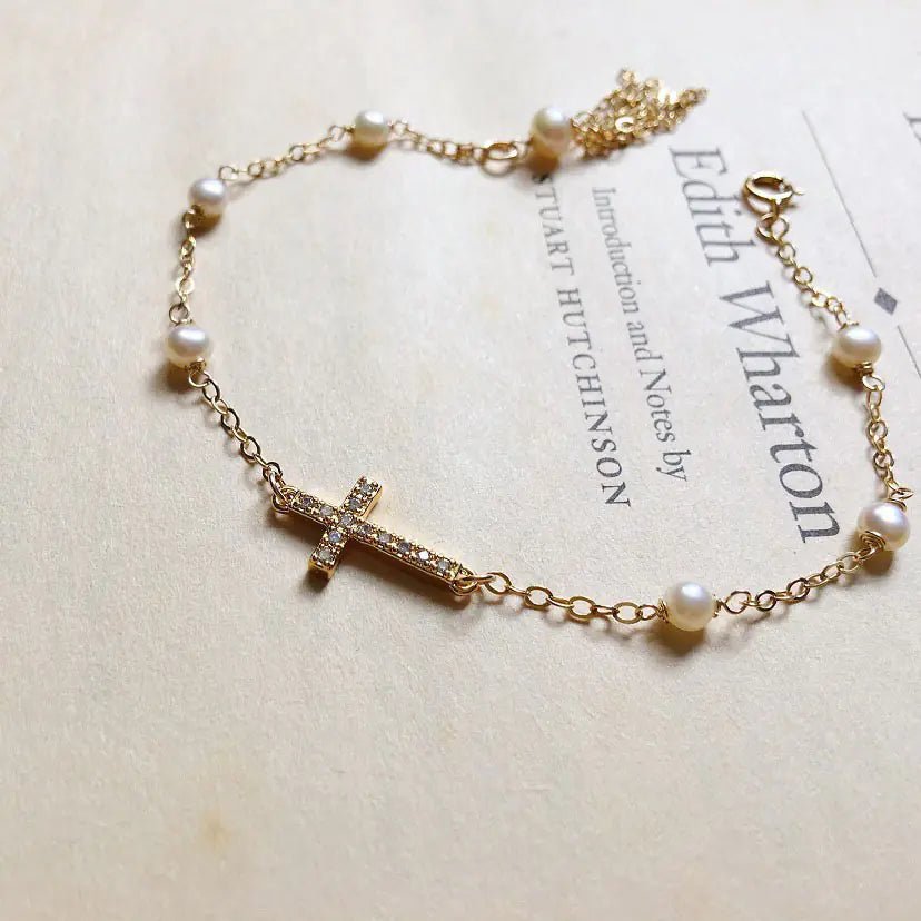 S925 Silver Plated Cross Pearl Bracelet for Women - Dakdouksson