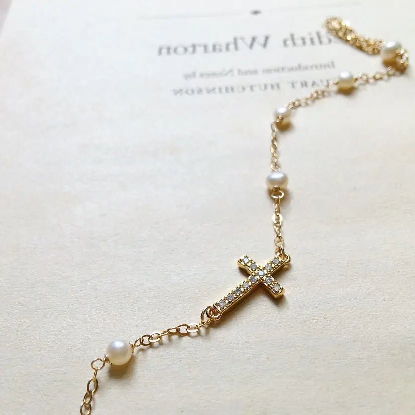 S925 Silver Plated Cross Pearl Bracelet for Women - Dakdouksson