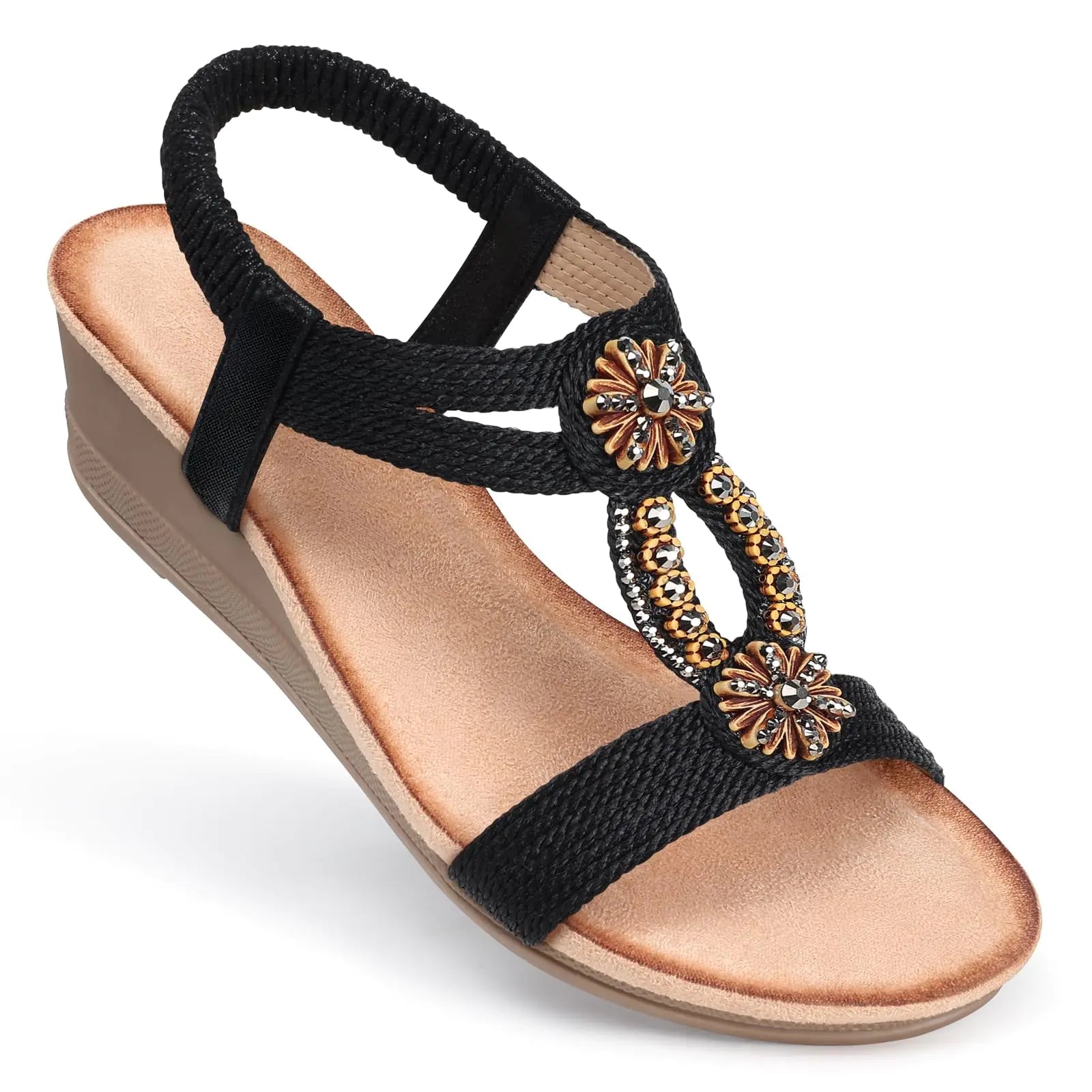 SHIBEVER Wedge Sandals for Women 2025: Comfortable Open Toe Ankle Strap Black Sandals Women Dressy Summer Beach Walking Low Platform Shoes 5 - Dakdouksson