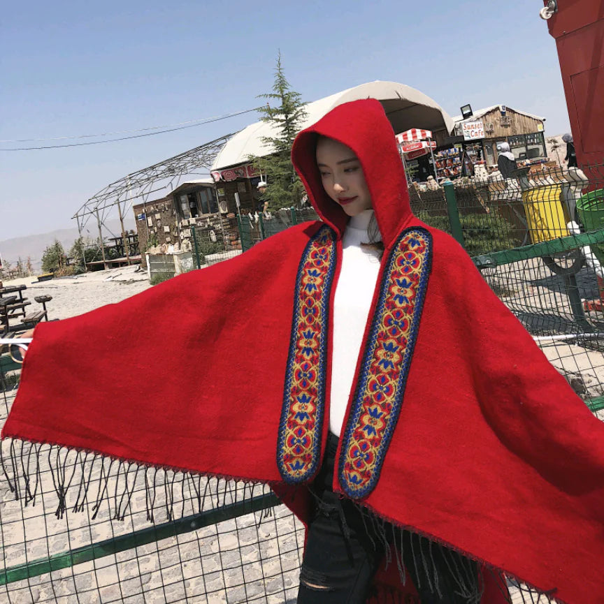 Ethnic Style Women's Hooded Warm Travel Scarf Cape