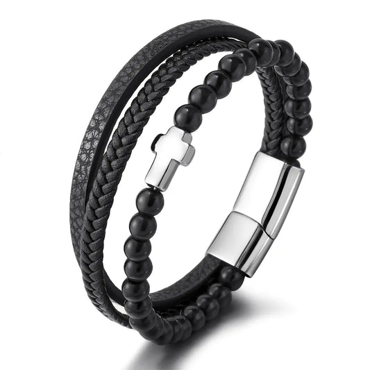 Multi-layer Stainless Steel Men's Cross Bracelet