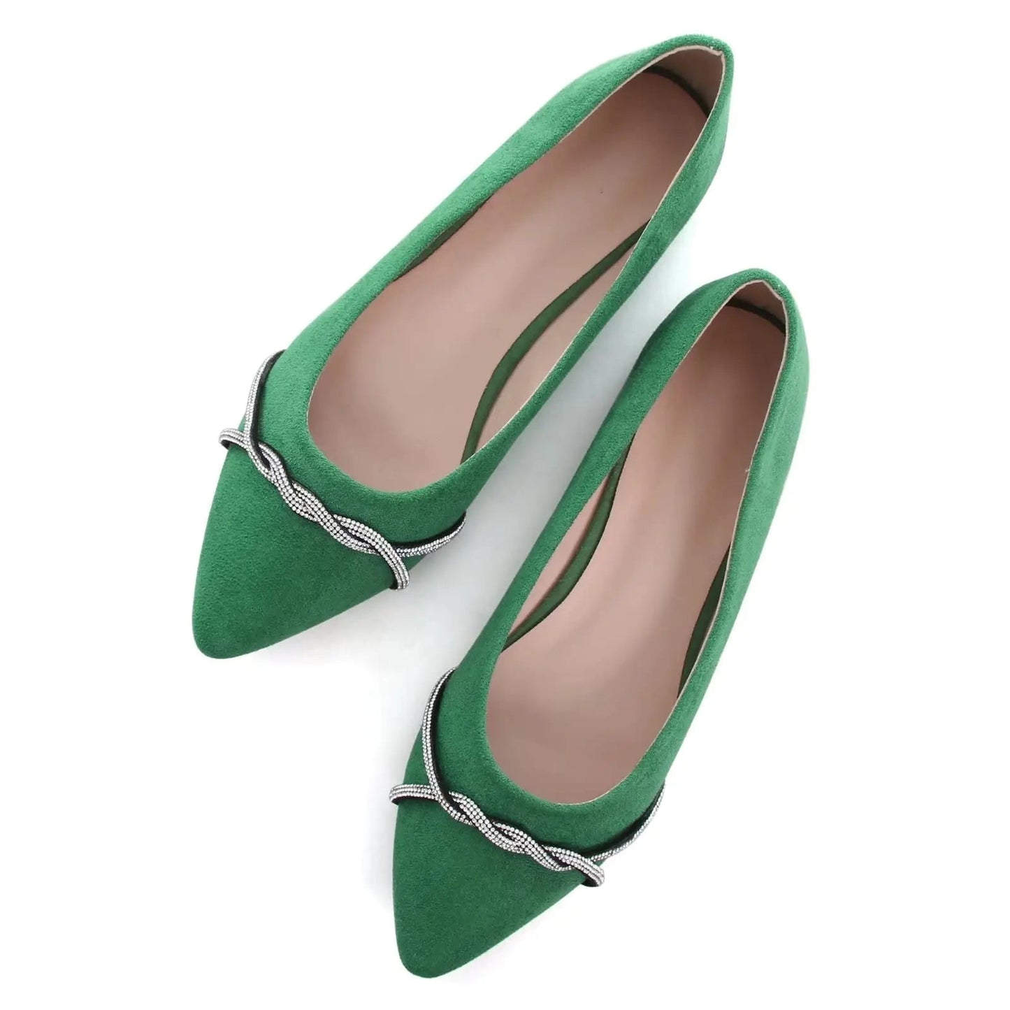 TANGNEST Women Fashion Pointed Toe Rhinestone Dress Shoes Comfortable Flat Ballet Shoes D Grass Green 41(8.5) - Dakdouksson