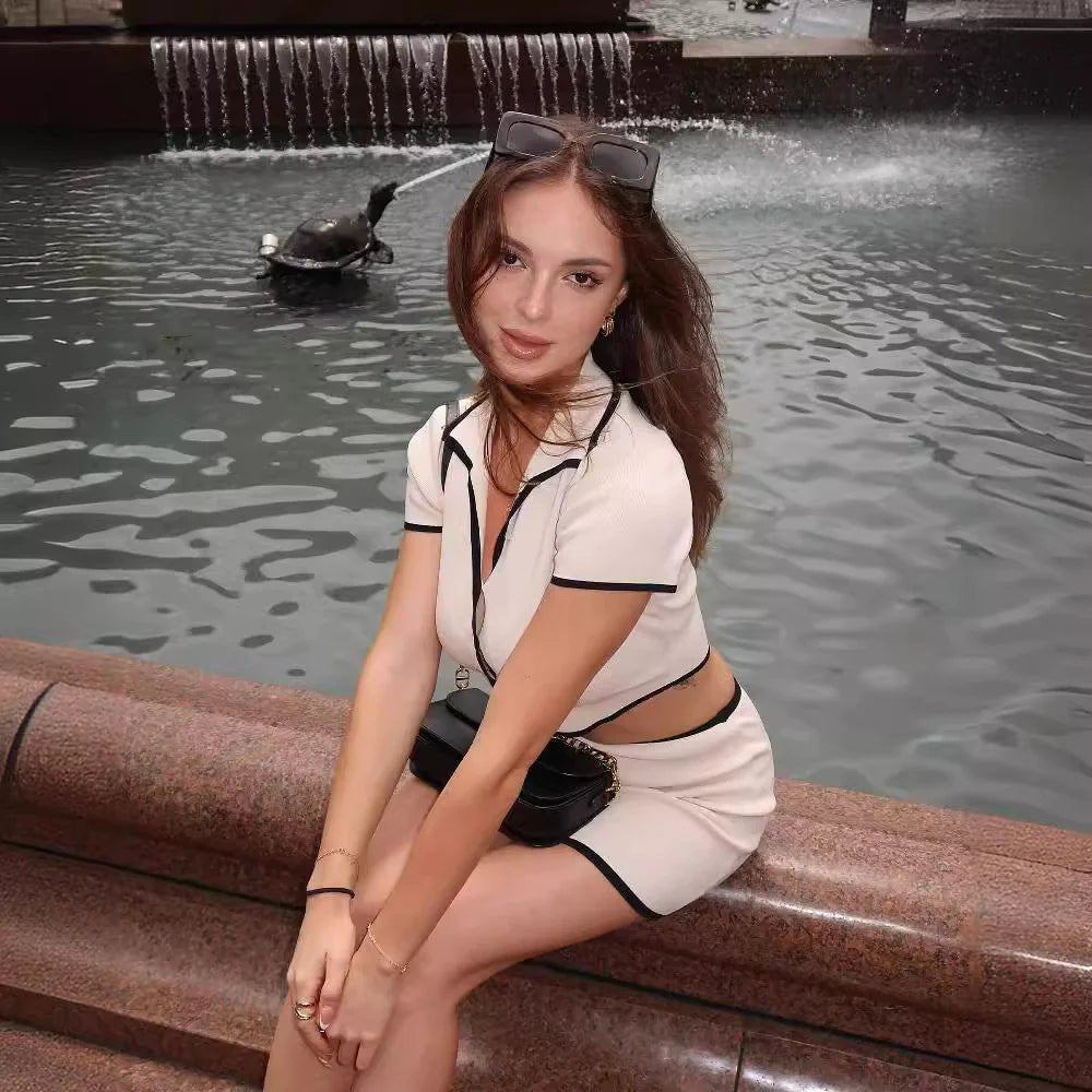 Trim Knitted Cardigan Sheath Skirt Outfit - Dakdouksson