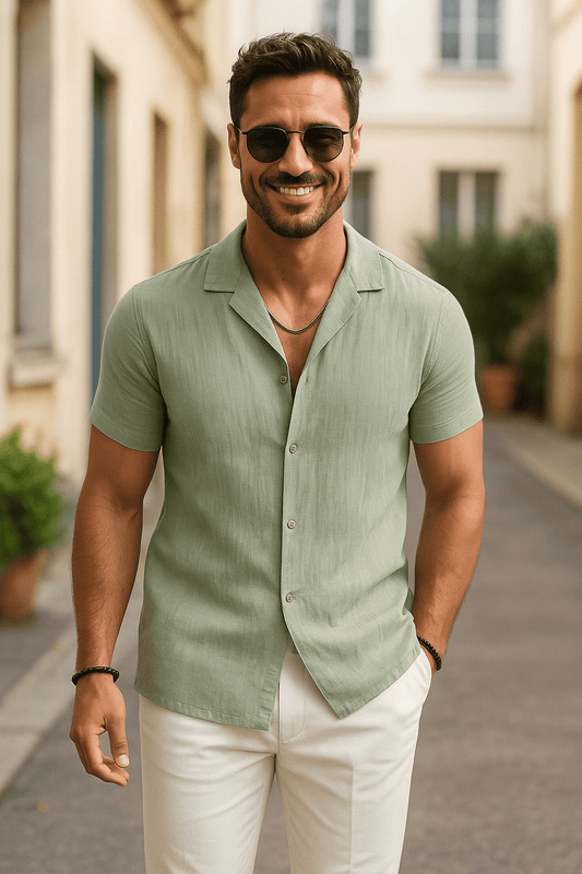 URRU Shirts for Men Casual Summer Button Up Shirts Green Beach Shirts Short Sleeve Cuban Hawaiian Shirts Big and Tall (Light Army Green XX - Large) - Dakdouksson