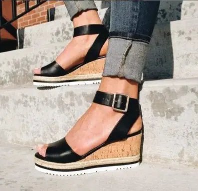 Wedge Heel Women's Sandals with Buckle - Dakdouksson