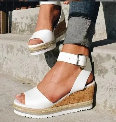 Wedge Heel Women's Sandals with Buckle - Dakdouksson