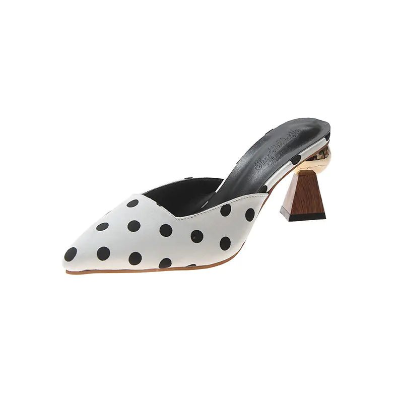 Women's Polka Dot Mule Heels with Cup Heels 2021 - Dakdouksson
