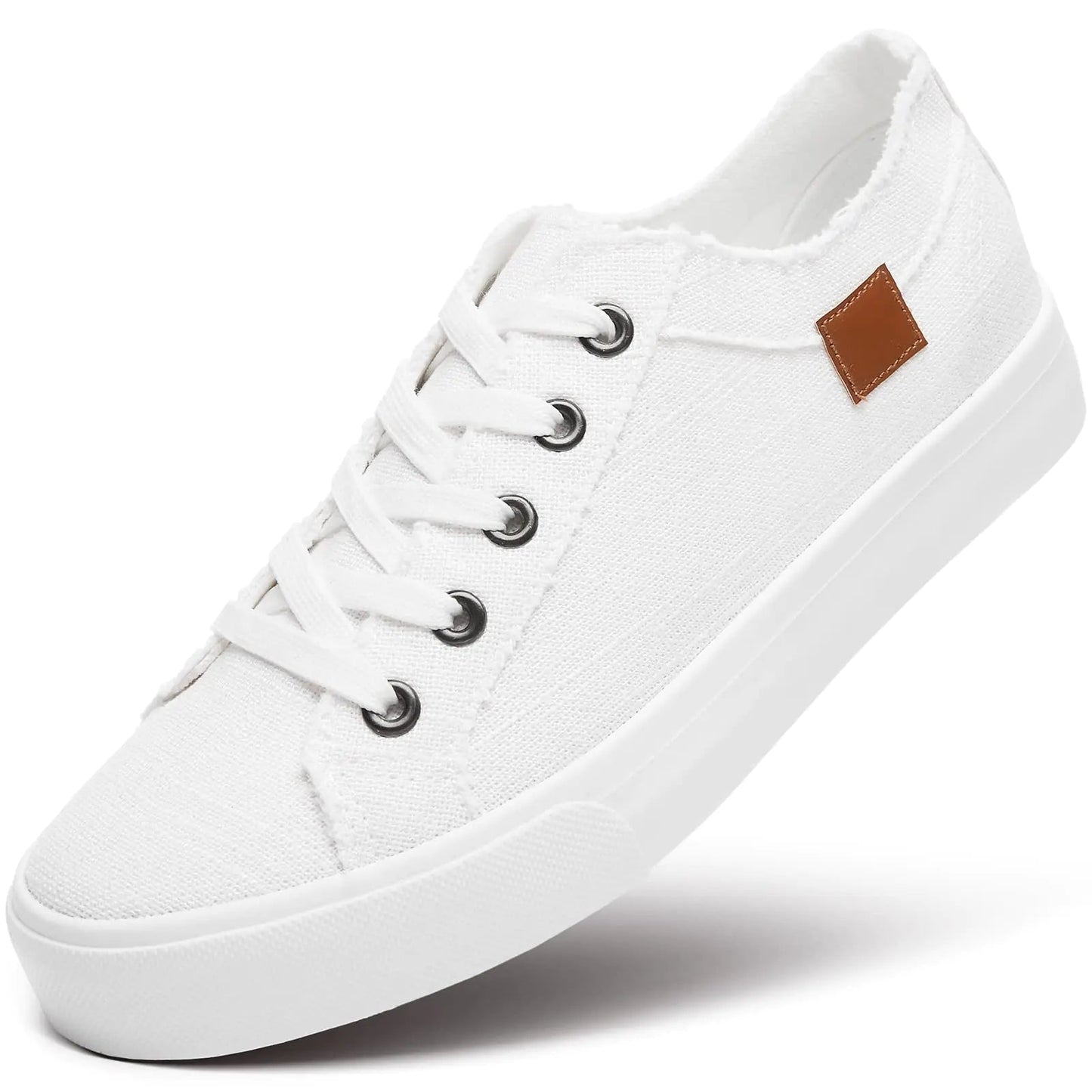 Womens Sneakers Canvas Shoes for Women Lace up Fashion Canvas Sneakers Classic Low Top Casual Shoes（White.US8） - Dakdouksson