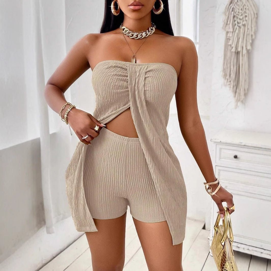 Women's Strapless Bandeau Top Shorts Suit - Dakdouksson