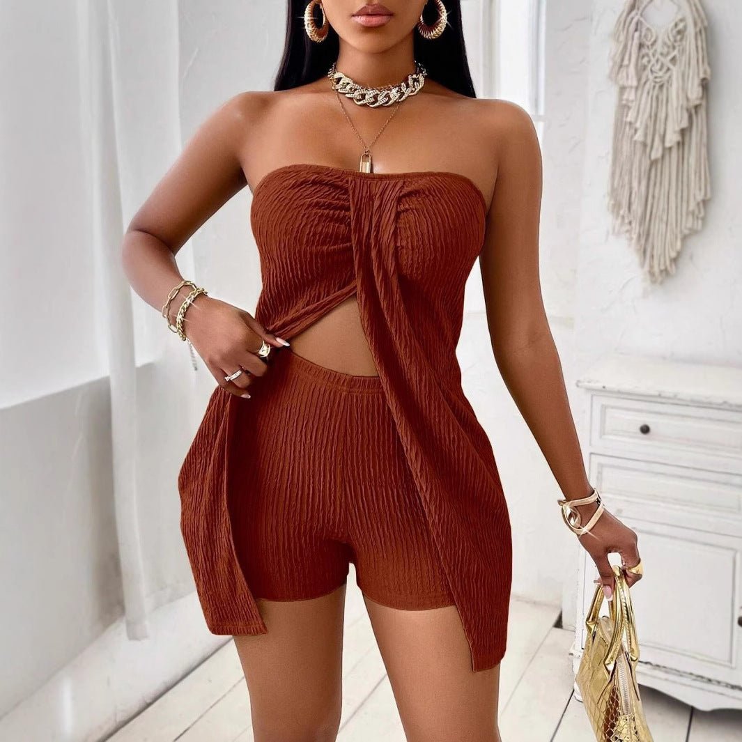 Women's Strapless Bandeau Top Shorts Suit - Dakdouksson