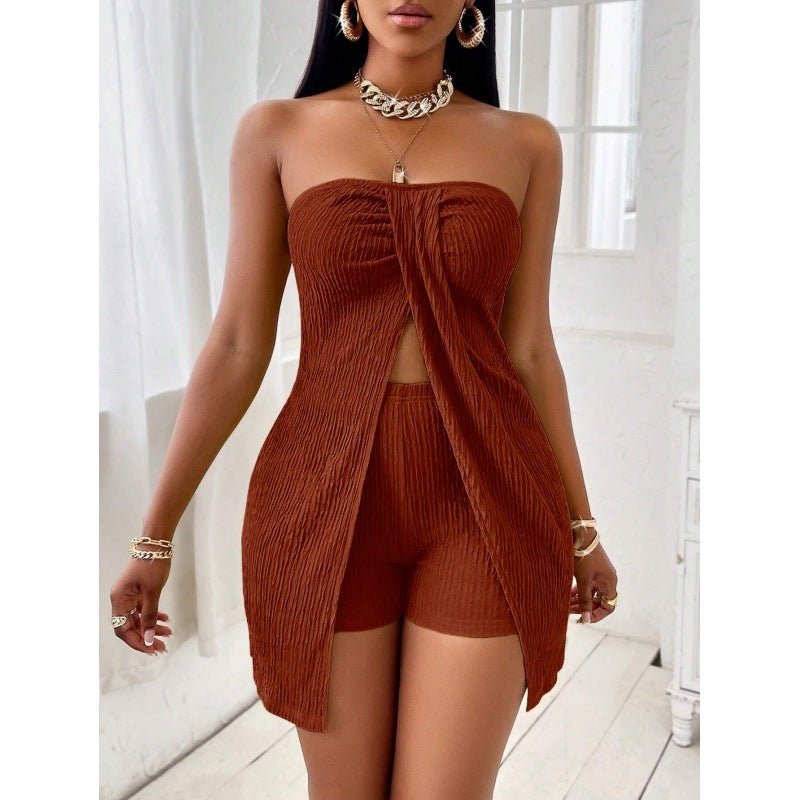 Women's Strapless Bandeau Top Shorts Suit - Dakdouksson