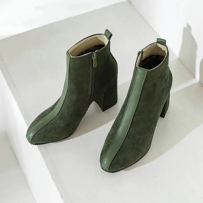 Women's Suede Martin Boots with Square Toe Heel - Dakdouksson