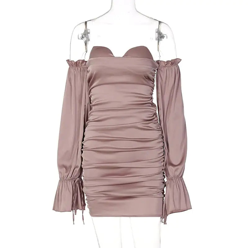 Solid Color Off-Shoulder Lantern Sleeve Dress